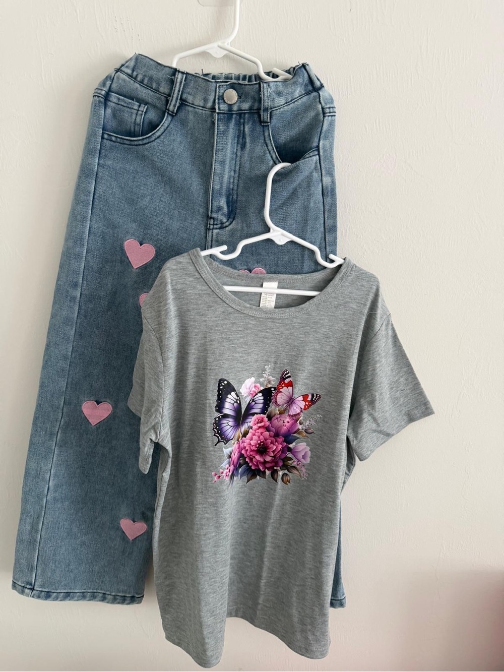 & Other Stories Grey Tee with Purple & Pink Butterfly Floral Print